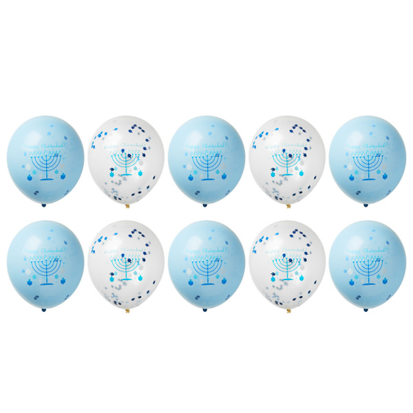 Chanukah Themed Balloons  with Dreidel Shaped Confetti Inside- Set of 10