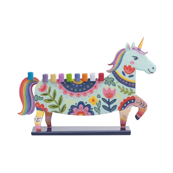 Emanuel Hand Painted Metal Unicorn Menorah