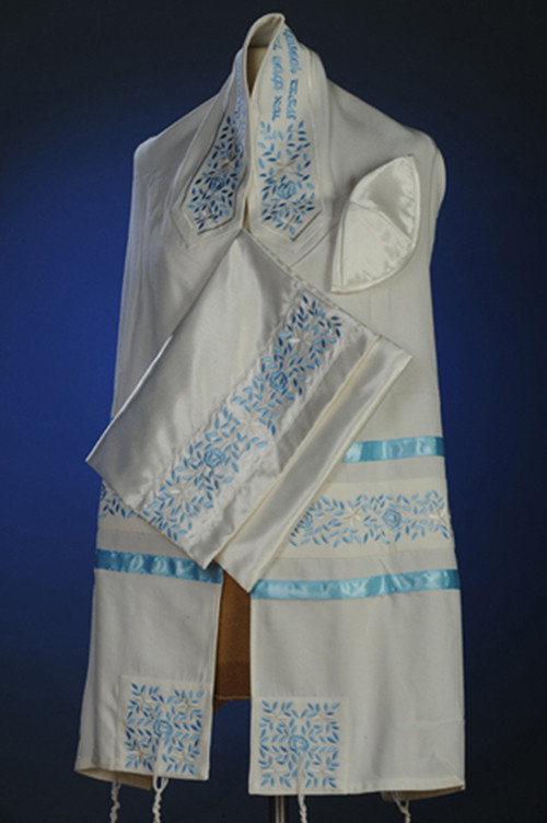 Michal Brushed Cotton Floral Tallit Set - Light Blue - Yussel's Place ...