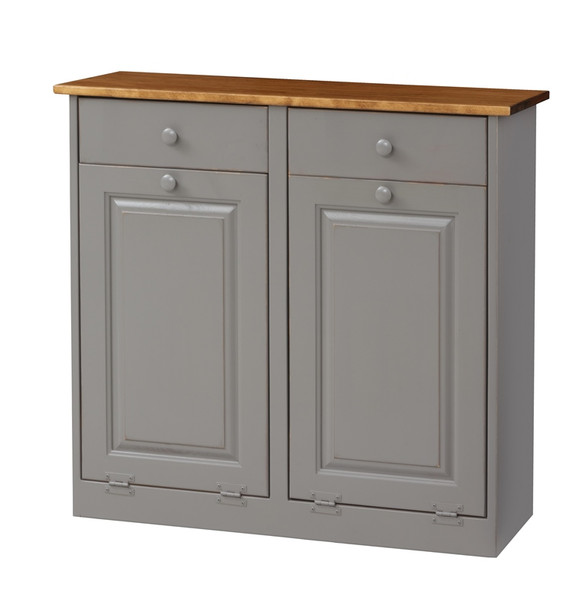 Pine Double Trash Bin Cabinet W Drawers Whispering Pines Furniture