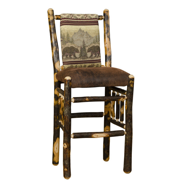Rustic Hickory Upholstered Barstool