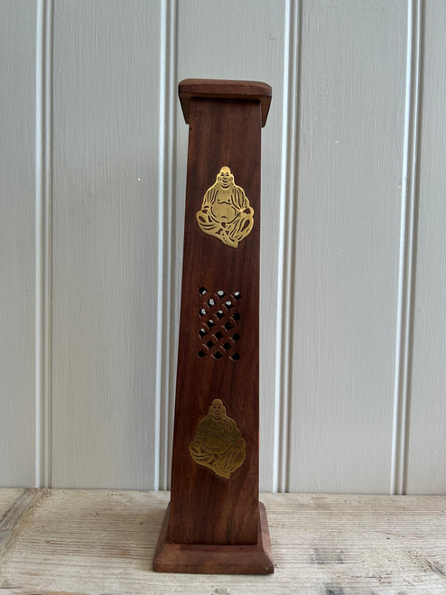 Wooden Tower Ash Catcher w/ Brass Inlany Buddha - (Sold in 2's - £1.00 each)