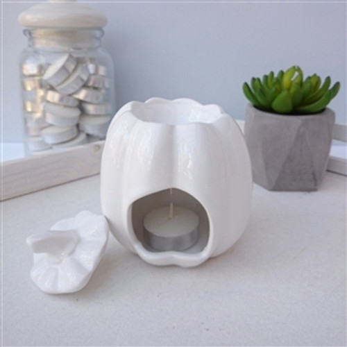 Pumpkin with Lid Wax Melter / Oil Burner 12cm - White