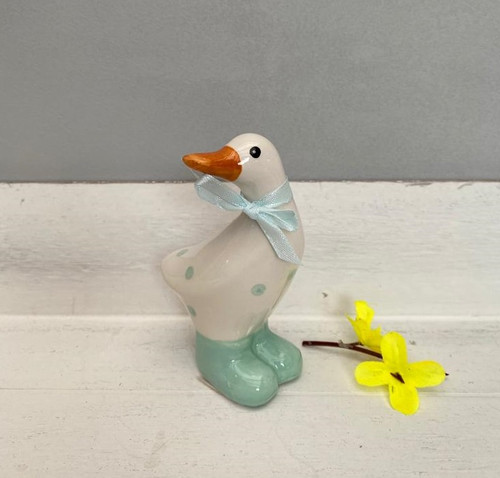 (x48)(£1.66ea) Small Ceramic Polka Dot Duck 10cm - Teal Dots