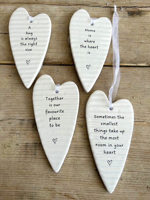 (x72)(£1.50ea)4asst Ceramic Heart Plaques - Sentiments 11.5cm