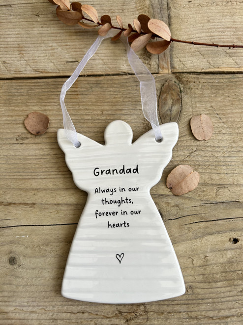 (x12) (£1.00ea) Ceramic Hanging Angel Message Remembrance Plaque 11cm - Grandad
