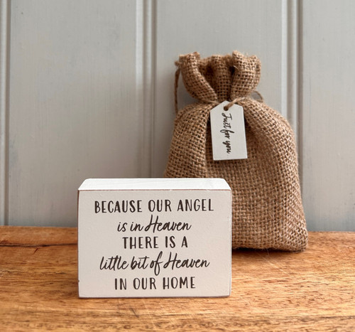 (x60)(£0.85ea) Wooden Gratitude Block with Hessian Gift Pouch 7x5cm - Loss