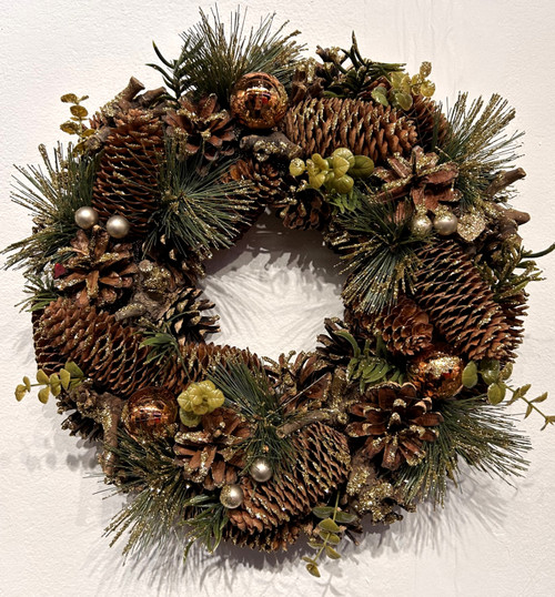 (x12)(£6.85ea) DUE AUGUST - Copper Baubles & Pinecones Christmas Wreath 35cm