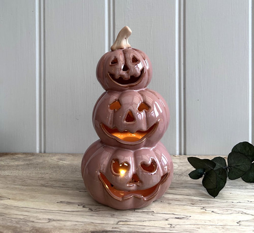 (x12)(£4.75ea) DUE AUGUST - Ceramic Pumpkin Triple Stack LED Ornament 18cm