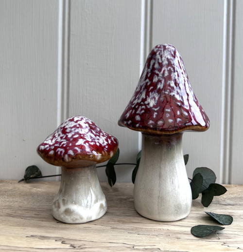 (x24)(£2.40ea) DUE JULY - Red & White Variable Glaze Ceramic Mushroom / Toadstool - Large