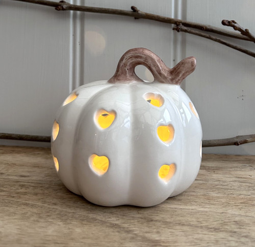 (F)(x12)(£3.58ea) DISPATCH FROM MID SEPTEMBER - Ceramic LED Lightup Pumpkin 11cm - White