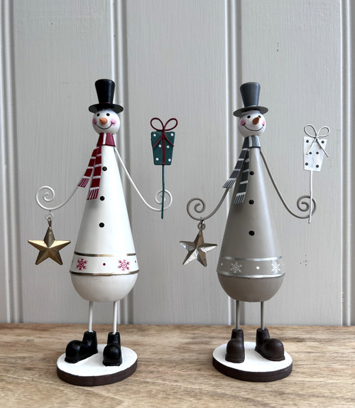 (x72)(£2.65ea) DUE  SEPTEMBER - 2asst Detailed Metal Snowman Figurines 19cm