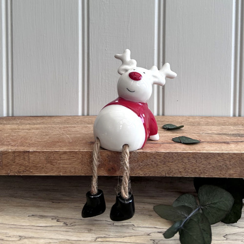 (x24)(£1.80ea) DUE AUGUST - Ceramic Dangly Legged Ornament - Reindeer