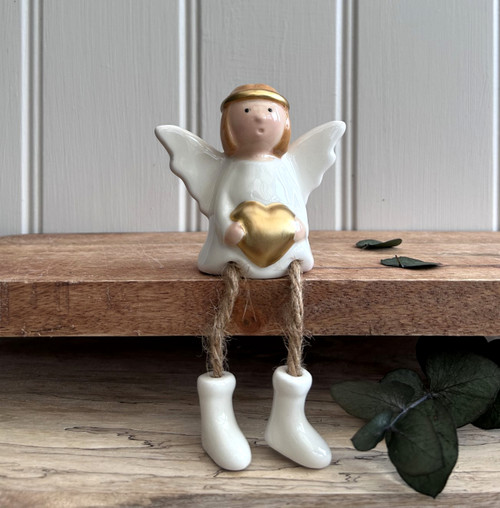 (x24)(£1.80ea) DUE JULY - Ceramic Dangly Legged Ornament - Angel