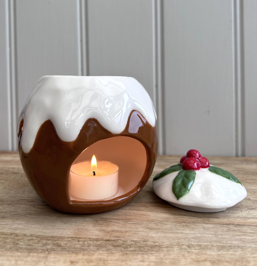 (x16)(£3.95ea) DUE AUGUST - Large Christmas Pudding Ceramic Wax Burner with Lid