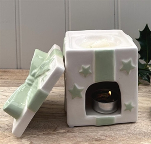 Present Box Ceramic Wax Melter With Lid 12cm - Green (6) £2.50 each