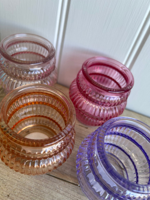 Glass Tea Light Holder - Assorted Colours - 25p each