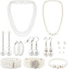 19 Pcs Pearl Necklace Earrings Set for Women 1920s Faux Pearl Necklace Simulated Pearls Bracelet Costume Jewelry Pearls Accessories for Gift Wedding