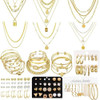 73 Pcs Gold Plated Jewelry Set For Women With Gold Necklace,Bracelet And Anklet,Stud Hoop Earrings Set Costume Jewelry Friendship Gifts