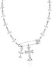 Silver Cross Necklaces for Women Y2K Safety Pin Gothic Cross Cubic Zirconia Pendant Necklace, Aesthetic Necklace Punk Goth Jewelry for Women Men
