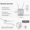 Sparkling 925 Sterling Silver Birthstone Necklaces for Women, Created Heart/Round/Teardrop/Square Crystal Solitaire Pendant Diamond Necklace, Great Birthday/Anniversary/Wedding Gifts