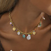 Elegant Natural Stone Rice Bead Shell Pendant Necklace for Women, Colorful Alloy Geometric Jewelry, Trendy Clavicle Chain, Perfect Festival Accessories & Gift