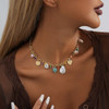 Elegant Natural Stone Rice Bead Shell Pendant Necklace for Women, Colorful Alloy Geometric Jewelry, Trendy Clavicle Chain, Perfect Festival Accessories & Gift