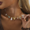 Elegant Natural Stone Rice Bead Shell Pendant Necklace for Women, Colorful Alloy Geometric Jewelry, Trendy Clavicle Chain, Perfect Festival Accessories & Gift