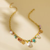 Elegant Natural Stone Rice Bead Shell Pendant Necklace for Women, Colorful Alloy Geometric Jewelry, Trendy Clavicle Chain, Perfect Festival Accessories & Gift