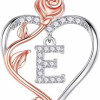 Easter Gifts for Women Wife - 925 Sterling Silver Rose Heart Initial Necklace, Anniversary Birthday Gifts for Women, Jewelry Gift for Her Wife Girlfriend