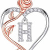 Easter Gifts for Women Wife - 925 Sterling Silver Rose Heart Initial Necklace, Anniversary Birthday Gifts for Women, Jewelry Gift for Her Wife Girlfriend
