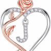 Easter Gifts for Women Wife - 925 Sterling Silver Rose Heart Initial Necklace, Anniversary Birthday Gifts for Women, Jewelry Gift for Her Wife Girlfriend