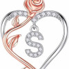 Easter Gifts for Women Wife - 925 Sterling Silver Rose Heart Initial Necklace, Anniversary Birthday Gifts for Women, Jewelry Gift for Her Wife Girlfriend
