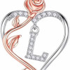 Easter Gifts for Women Wife - 925 Sterling Silver Rose Heart Initial Necklace, Anniversary Birthday Gifts for Women, Jewelry Gift for Her Wife Girlfriend