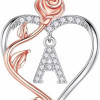 Easter Gifts for Women Wife - 925 Sterling Silver Rose Heart Initial Necklace, Anniversary Birthday Gifts for Women, Jewelry Gift for Her Wife Girlfriend