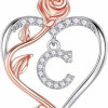 Easter Gifts for Women Wife - 925 Sterling Silver Rose Heart Initial Necklace, Anniversary Birthday Gifts for Women, Jewelry Gift for Her Wife Girlfriend