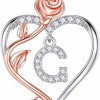 Easter Gifts for Women Wife - 925 Sterling Silver Rose Heart Initial Necklace, Anniversary Birthday Gifts for Women, Jewelry Gift for Her Wife Girlfriend