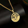 18K Gold Plated Allah Pendant Necklace, Arabic Calligraphy Round Coin Necklace, Islamic Muslim Jewelry, Twisted Rope Chain Necklace for Men Women, Religious Faith Gift
