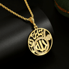 18K Gold Plated Allah Pendant Necklace, Arabic Calligraphy Round Coin Necklace, Islamic Muslim Jewelry, Twisted Rope Chain Necklace for Men Women, Religious Faith Gift