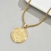 18K Gold Plated Allah Pendant Necklace, Arabic Calligraphy Round Coin Necklace, Islamic Muslim Jewelry, Twisted Rope Chain Necklace for Men Women, Religious Faith Gift
