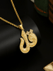 18K Gold Plated Allah Pendant Necklace, Arabic Calligraphy Round Coin Necklace, Islamic Muslim Jewelry, Twisted Rope Chain Necklace for Men Women, Religious Faith Gift