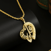 18K Gold Plated Allah Pendant Necklace, Arabic Calligraphy Round Coin Necklace, Islamic Muslim Jewelry, Twisted Rope Chain Necklace for Men Women, Religious Faith Gift