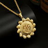 18K Gold Plated Allah Pendant Necklace, Arabic Calligraphy Round Coin Necklace, Islamic Muslim Jewelry, Twisted Rope Chain Necklace for Men Women, Religious Faith Gift