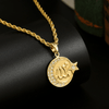 18K Gold Plated Allah Pendant Necklace, Arabic Calligraphy Round Coin Necklace, Islamic Muslim Jewelry, Twisted Rope Chain Necklace for Men Women, Religious Faith Gift