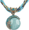 Women Lady Handmade Retro Vintage Bohemian Style Twist Woven Rope Chain Turquoise Rhinestone Pendant Collar Necklace Fashion Jewelry