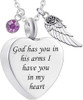 God has You in his arms with Angel Wing Charm Cremation Ashes Jewelry Keepsake Memorial Urn Necklace with Birthstone Crystal