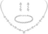 Crystal Wedding Jewelry Set, Silver Necklace Earrings Bracelet Crystal Bridal Wedding Jewelry Sets for Brides Bridesmaid Prom Costume Accessories