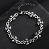Vintage Gothic Cross Flower Chain Bracelet For Men Women, Punk Hip Hop Retro Silver Plated Stainless Steel Link Bracelet, Rock Streetwear Adjustable Wristband Jewelry Gift