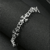 Vintage Gothic Cross Flower Chain Bracelet For Men Women, Punk Hip Hop Retro Silver Plated Stainless Steel Link Bracelet, Rock Streetwear Adjustable Wristband Jewelry Gift