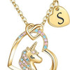 Easter Basket Stuffers - Easter Gifts for Kids Girls, Unicorn Necklace Gifts for Teen Girls Kid, Colorful CZ Heart Pendant Initial Unicorn Necklaces for Girl Jewelry Birthday Gift for Girl Kid